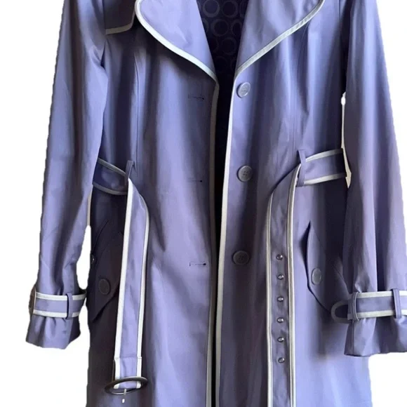 Vintage Y2K Medium ESPIRIT Lavender Lilac White Trim Cotton Blend Trench Coat - Picture 2 of 8